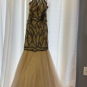 Elegant Beaded Gown with Tulle Skirt